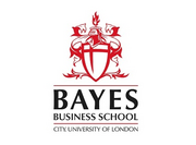 Bayes Business School black text with a red shield above