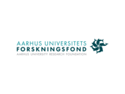Aarhus Universitets Forskningsfond light green and dark green text logo with five dolphins in a circle